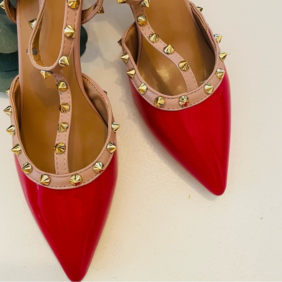 Rivet Studded Point Toe Heels - Picture 3 of 10